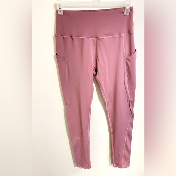 Sz L High Waist Yoga Pants with Pockets, Tummy Control, New no tag mauve - Picture 3 of 5